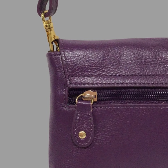 ROWALLAN of Scotland Purple Handmade Leather Mini Turn Key Crossbody Clutch - Picture 7 of 12